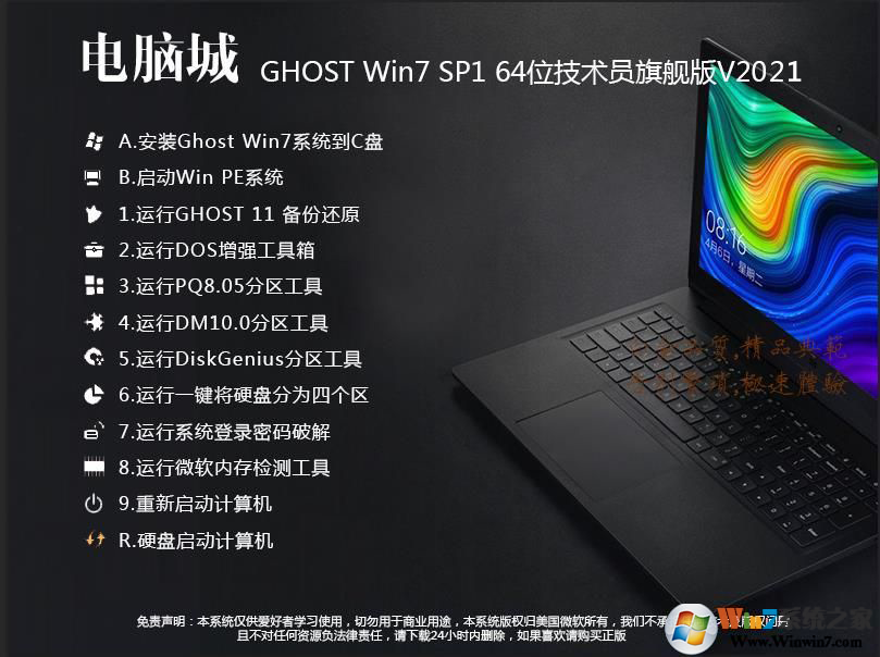 电脑城WIN7 64位技术员专用旗舰版(新机型,USB3.0,NVME,深度优化)V2019